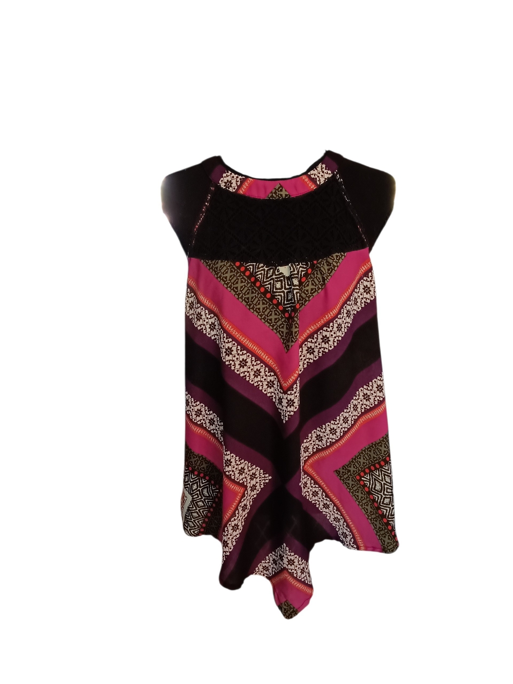 Takara Black and Pink Geometric Handkerchief-Hem Camisole